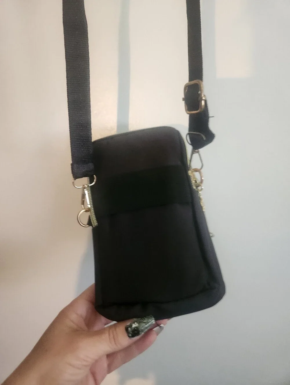 Black Crossbody Phone Bag with Gold Trim